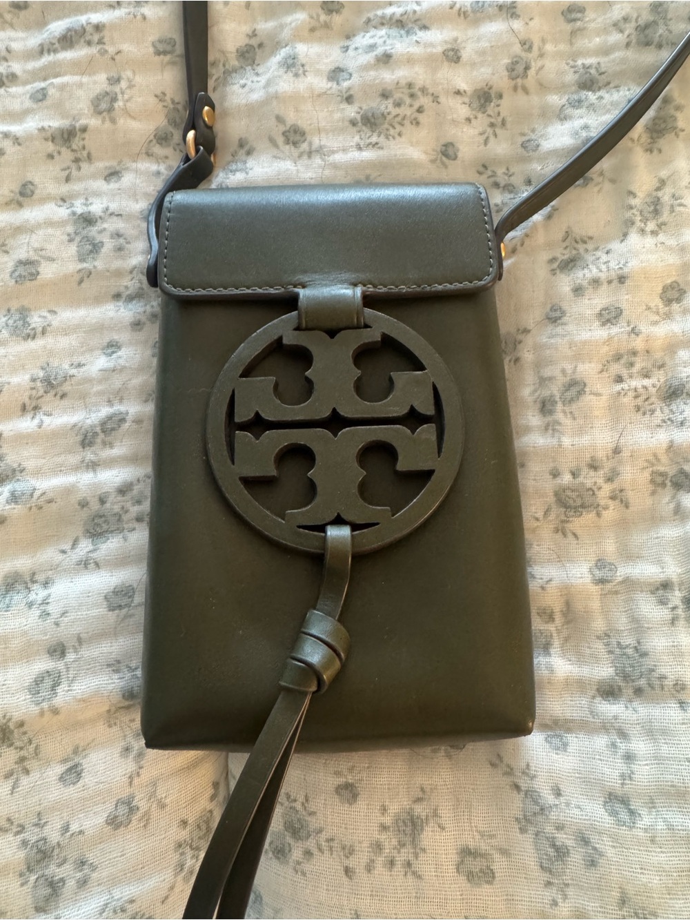 Tory Burch Tassel Phone Crossbody Bag in Olive Green